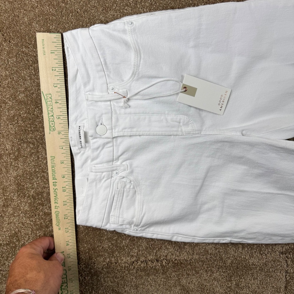 Good American Good Legs Straight White High Rise Raw Hem Jeans 2/26 $99 NEW - Picture 3 of 16